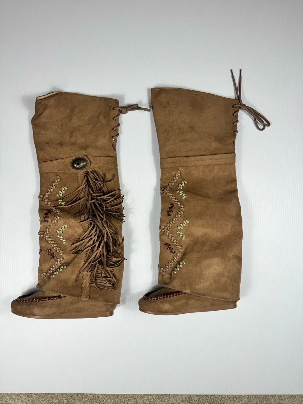 Azalea Wang Edmond Brown Fringe Western Boho Knee-High Boots NIB Size 6